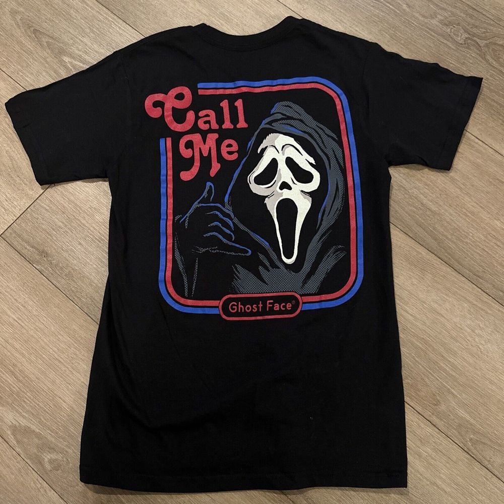 Ghost Face "Call Me" Men's Short Sleeve‎ Graphic Black Tee Scary Small NWOT
